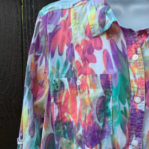 Lane Bryant cotton button down splash color blouse 14/16 - Picture 4 of 6